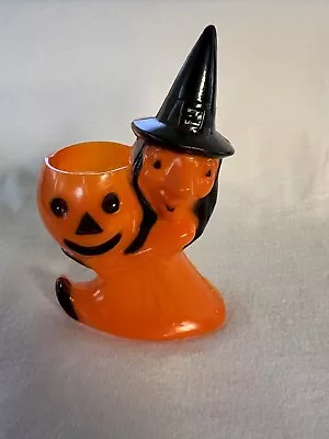 Vintage ROSBRO Witch Pumpkin Halloween Candy Container • $48