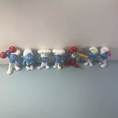 Peyo Smurfs Plastic PVC Figures McDonald's 2011 Lot Of 7 PAPA Weightlifting Cook • $13