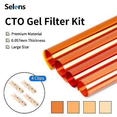 4pcs 50x40cm 1/2 1/4 1/8 CTO Orange Lighting Filter Gel Sheet Disco Photography • £11.99