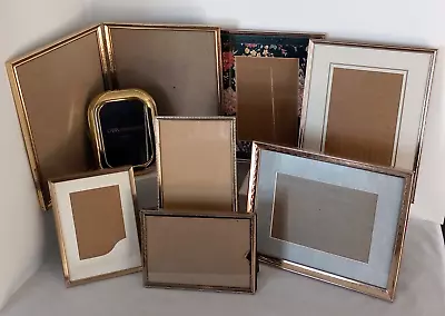 Lot Of 8 Vintage MCM Brass Metal Gold Tone Picture Frames 8x10 5x7 3.5x5 • $35