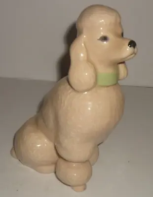 Vintage Ceramic Cream Colored Poodle Figurine Sitting - Light Green Collar • $9.99