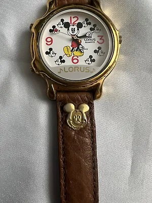 Used- Lorus Mickey Mouse Watch V422-0010 Brown Leather Strap • $10