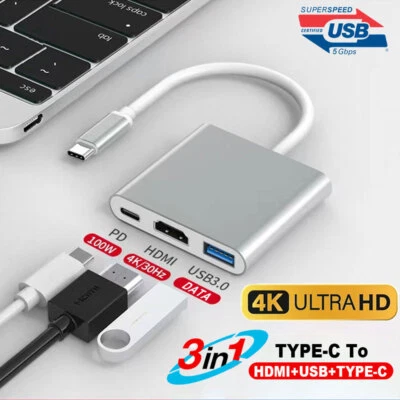 Type C To USB-C HDMI USB 3.0 Adapter Converter Cable 3 In 1 Hub For MacBook Pro • $6.99