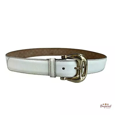 Authentic GUCCI Cream Leather Gold Buckle Belt Size 85/34 189796 • $299