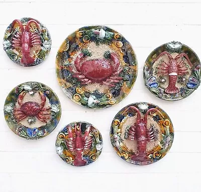 Antique Portugese Lobster Crab Plates Pallisy Style Alvaro Jose Calda Da Rainha • £900