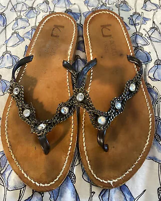 K Jacques 39 Rhinestone Leather Sandals • $45