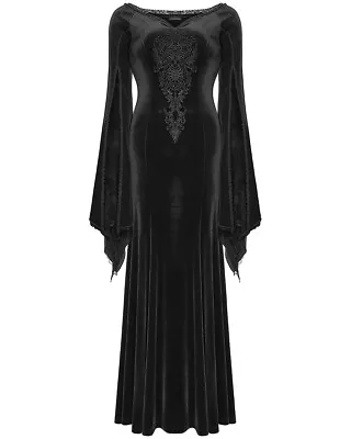 Punk Rave Long Gothic Off Shoulder Maxi Dress Black Velvet Lace Steampunk Witch • $98.64