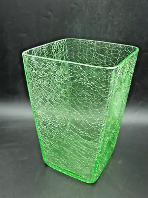 Green Crackle Glass Vase. 4-sided Tapered. • £30