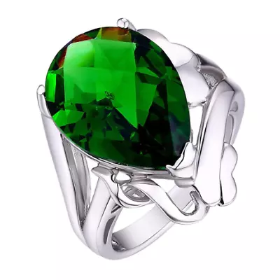 R1353G  Mt St Helens Green  Helenite Pear 12x16mm 4.58Ct Sterling Silver Ring • $70