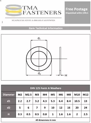 £0.99 • Buy Solid Brass Washers M2 M2.5 M3 M4 M5 M6 M8 M10 M12 M14