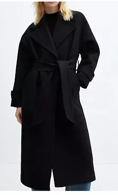 MANGO Oversize Wool Coat Midi Design. Oversize Design. Lapel. Black Small NWOT • $198.45