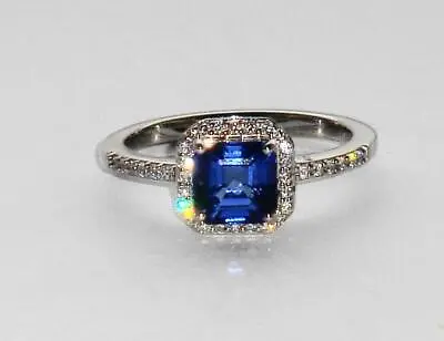 STUNNING DECO LARGE SQUARE CUT 1.87ct TANZANITE & DIAMOND HALO 950 PLATINUM RING • £1750