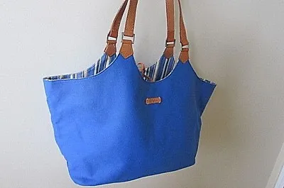 Ellington Large Blue Canvas/leather Tote Travel Beach Satchel Handbag • $35.99