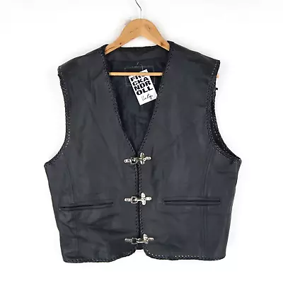 Leather Vintage Vest Waistcoat Black Rock Biker SZ  M  (T535) • £29.95