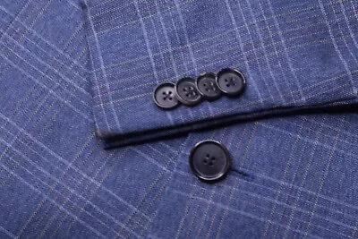 Hugo Boss X Lanificio Plaid Check Blue Blazer Mens Sport Coat Jacket Size 44-R • $135