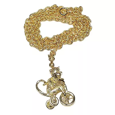 Monkey On A Bike Charm Necklace Gold Tone Bicycle Fun Cute Animals Circus Unique • $8.99