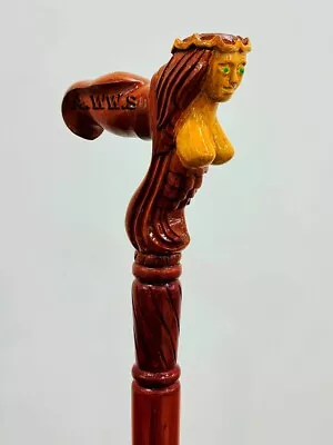 Mermaid Wooden Carved Walking Stick Cane Handmade Wood Crafted Comfortable Handl • $80