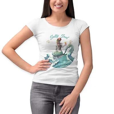 Salty Soul Mermaid Womens T-Shirt Sand Beach Holiday T Shirt Summer Tee Top Gift • £6.99