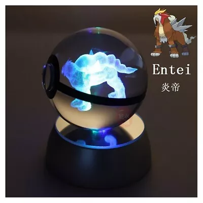 3D Crystal Ball Entei Figure Pokeball Engraving Crystal Model Led Light • $35