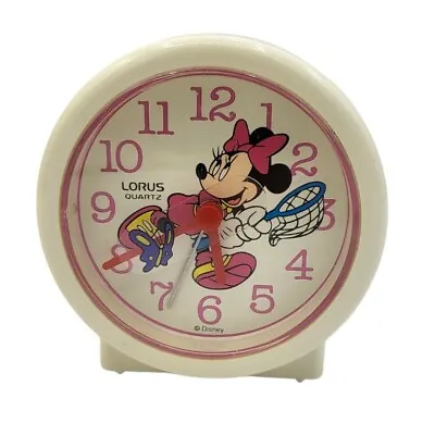 Vintage 80s Disney Lorus Retro Minnie Mouse Pink Butterfly Moving Alarm Clock • $18