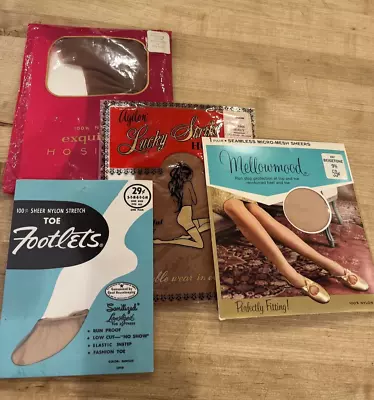 Lot Of 3 1960s Nylon Stockings Hosiery Beige Spicetone Honey & Footlets Unworn • $9.99