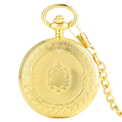 Mechanical Pocket Watch Mens Vintage With Fob Chain Luxury Gold Case Hand Wind • £20.70