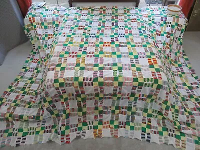 GIANT Vintage 70s~80s Cotton Hand Pieced WEDDING RING Variation (?) Quilt TOP • $16.50