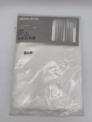 New Ikea Hedda Ruta White Sheer Curtain Panels White Plaid Design • £55.98