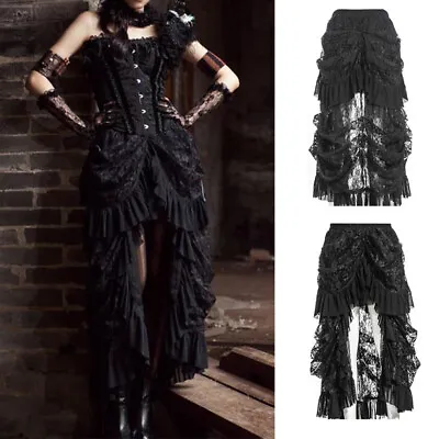 Women Retro Victorian Lace Up Ruffle Steampunk Gothic Goth Punk Long Skirt  • $25.29