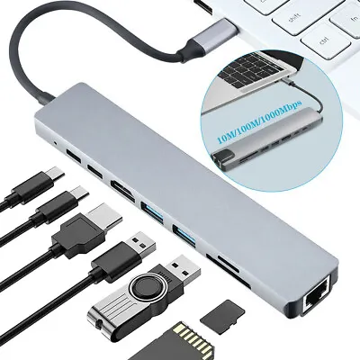 $29.69 • Buy USB Hub 8-Port USB 3.0 Hub 8-in-1 USB Splitter With 4K USB C To HDMI SD TF DatEz