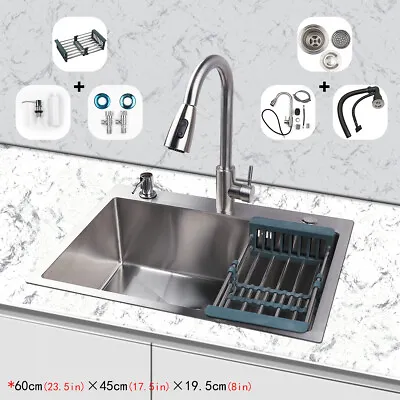 23.5  Drop In Single Bowl Kitchen Sink 304 Stainless Steel With Faucet • $113.99