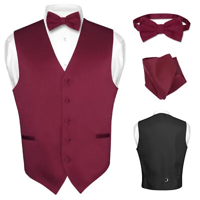 Men's Dress Vest BOWTie Hanky BURGUNDY Color Bow Tie Set For Suit Or Tuxedo • $24.95