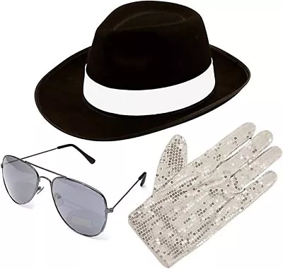 MICHAEL JACKSON HAT Glasses & GLOVE SET DELUXE FANCY DRESS GANGSTER COSTUME  • £12.95