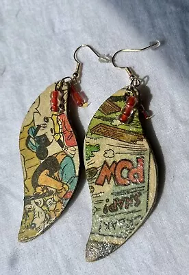 New Cute Mickey Mouse Goofy Beaded Decoupaged Vintage Comic Book Dangle Earrings • $14.99