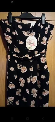 New Cameo Rose Playsuit. Size 8. Black Floral Design • £2.49