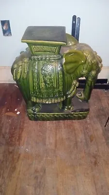 Vintage Ceramic X Large  Jade Green Elephant Garden Stool Pedestal Plant Stand  • $750