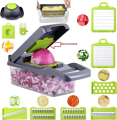 Multi-functional 10 In 1 1.2L Kitchen Vegetable Chopper Slicer Green 9516 R PPKM • £14.99