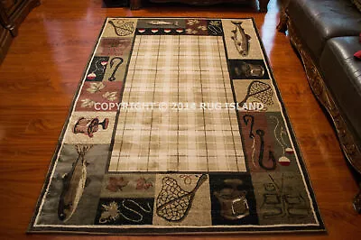 Lodge Cabin Lake Fish Fishing Area Rug **FREE SHIPPING** • $129.50