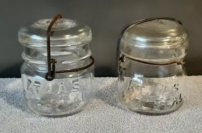 Atlas EZ Seal Half Pint Jar Vintage Canning Clear Glass Bail Top Set Of 2 • $19.99