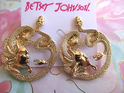 Medusa  Snake Earrings Gold TONE Betsey Johnson  Metal Greek Mythology  NEW • $6.95