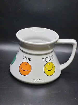 VTG Russ Berrie Klutz Spill Proof Wide Bottom Travel Mug TGIF Weekdays Fun Faces • $12