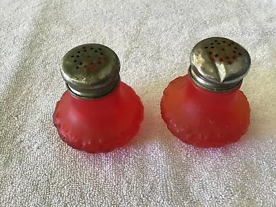 Vintage Set Of Burnt Orange/Red Salt And Pepper Shakers With Original Metal Lids • $60