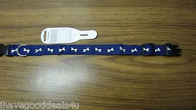 Barkadero Blue Medium 14-20 Inches Cotton Dog Collar 1  Wide Embroidered Bones  • $9.99