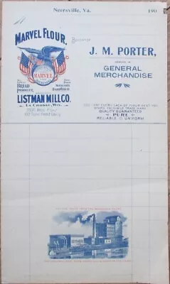 Marvel Flour Neersville VA Virginia 1905 Patriotic Letterhead Color Vignette • $9.99