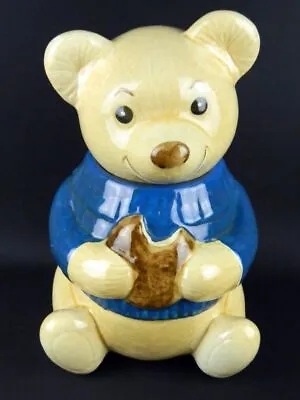 Vintage Metlox Pottery Teddy Bear W Blue Sweater Kookie Cookie Jar 11.5  USA • $35