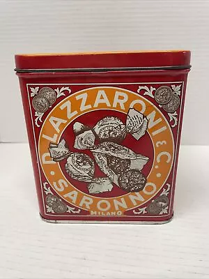 Large Vtg Metal Box D Lazzaroni Saronno Biscotti Red Tin Italy • $19.99