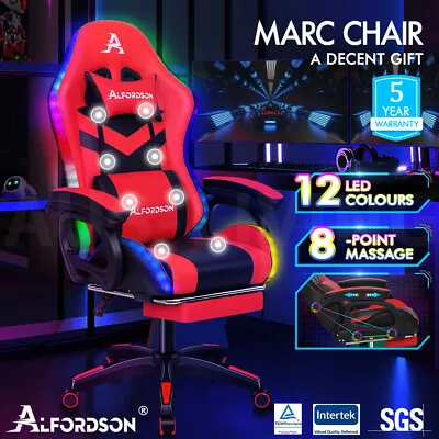 $239.85 • Buy ALFORDSON Gaming Office Chair Massage Racing 12 RGB LED Computer Work Seat