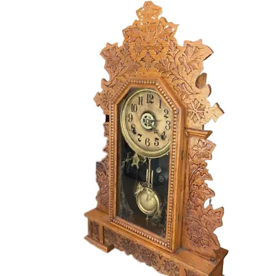 Oak Mantel Clock Geranium #14 W.L. Gilbert Clock Co  Winsted CT • $328.79