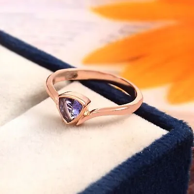 5MM Trillion Cut Natural Tanzanite Bezel Set Ring 925Silver Rose Gold Woman Ring • £25.64