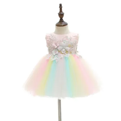 £24.50 • Buy Retro Princess Dress Infant Baby Girl Mesh Tulle Rainbow Tutu Floral Party Cute